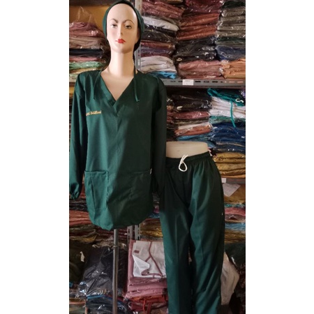 [ HIJAU BOTOL ] TOYOBO / set BAJU OKA CELANA BAJU TOPI  /BAJU JAGA LENGAN PANJANG KARET/ROK /CELANA 