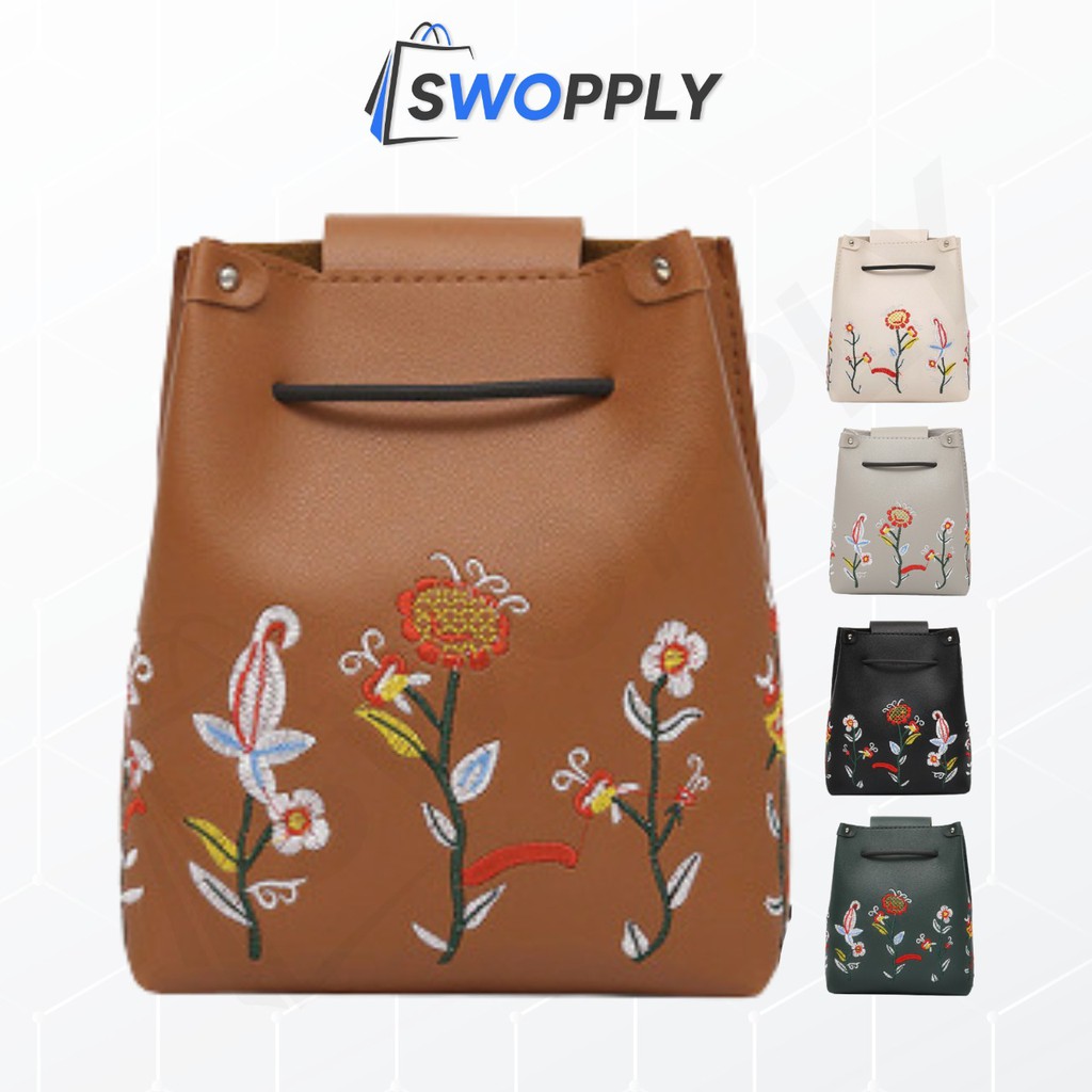 Swopply - SW1182 Tas Selempang Bordir Bunga Tas Kulit Imitasi Selempang Fashion