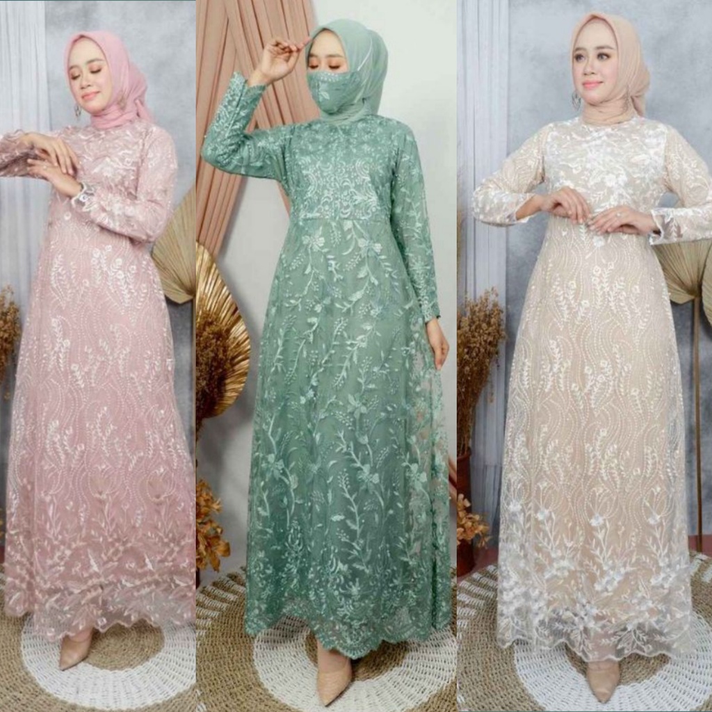 (MURAH)GAMIS NAJWA AMIRA TILE BRUKAT MUTIARA/GAMIS MAJWA AMIRA TILE FULL BRUKAT MUTIARA/GAMIS SLETIN