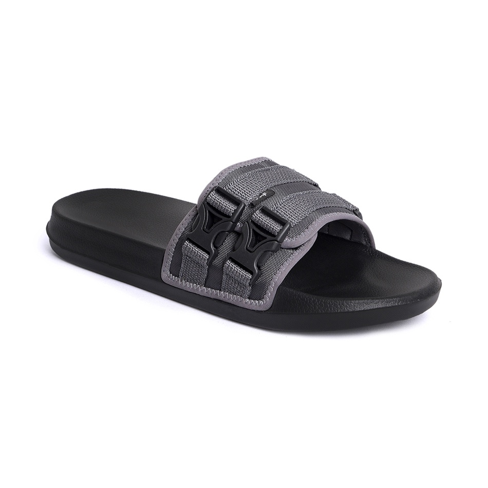 WOLV GREY ORIGINAL x FOOTSTEP Sandal Casual Hitam Abu Pria Sendal Slide Jalan Santai Harian Slippers Hangout Main Kondangan Lebaran Slop Karet Premium Slip On Remaja Dewasa Flip Flop Kerja Formal Sport Footwear Big Size Jumbo Ukuran Besar 44 Keren Terbaru