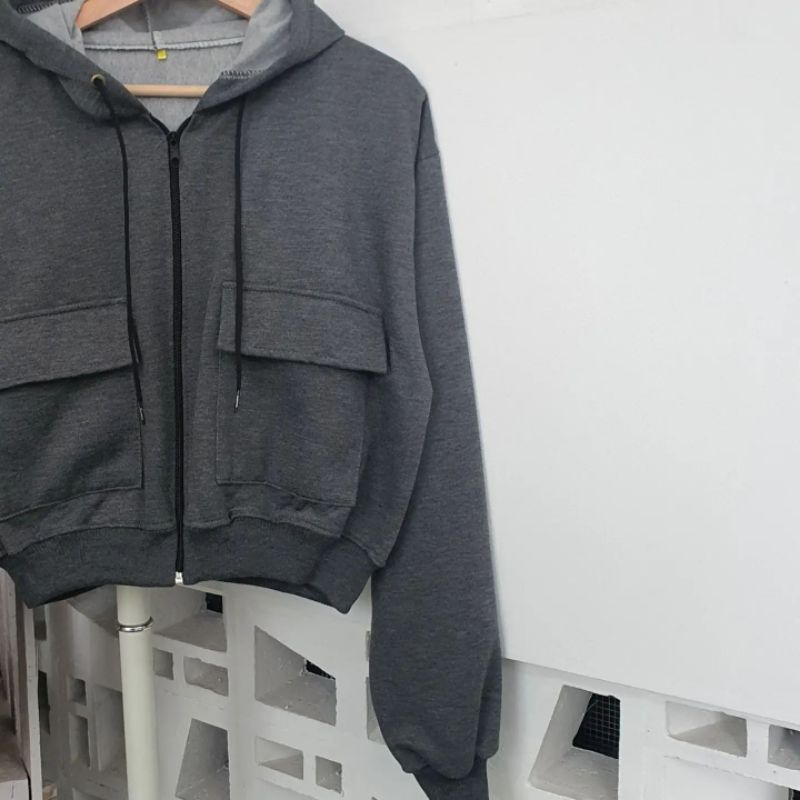 Zaira Crop Hoodie Wanita M L XL-2