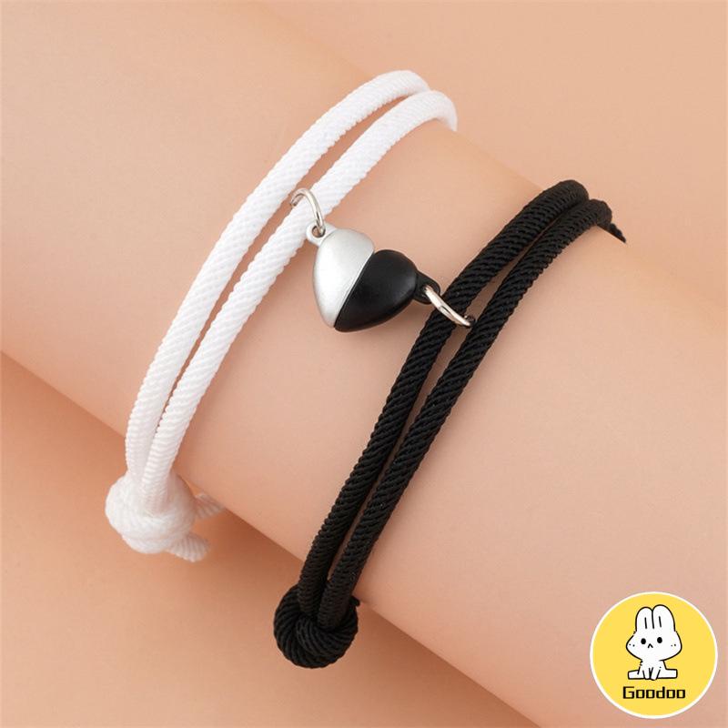 2 Pcs Pasangan Gelang Magnet Adjustable Pesona Gelang Cinta Aksesoris Fashion Hadiah -Doo