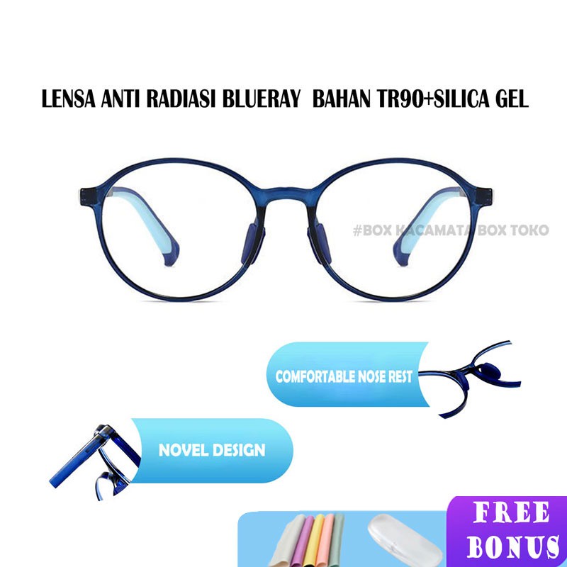 Mushto Kacamata Anak Remaja Antiradiasi Blueray Model Bulat Bahan Tr90+Silica Gel Terbaru Pria dan Wanita 2289