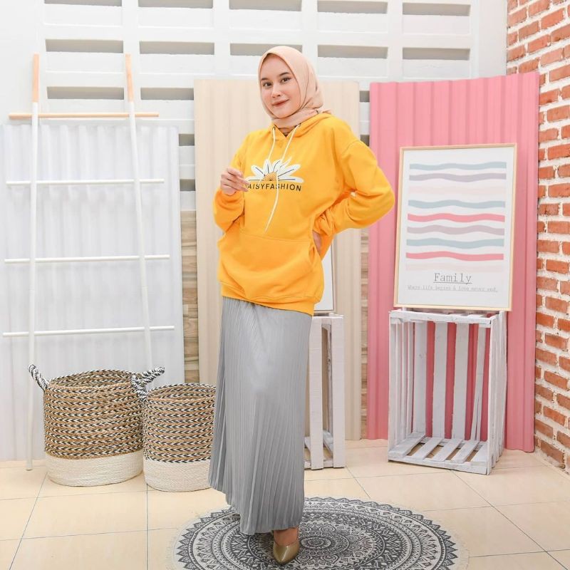 DAISY FASHION Sweater Hoodie Wanita Bahan Fleece-Kuning