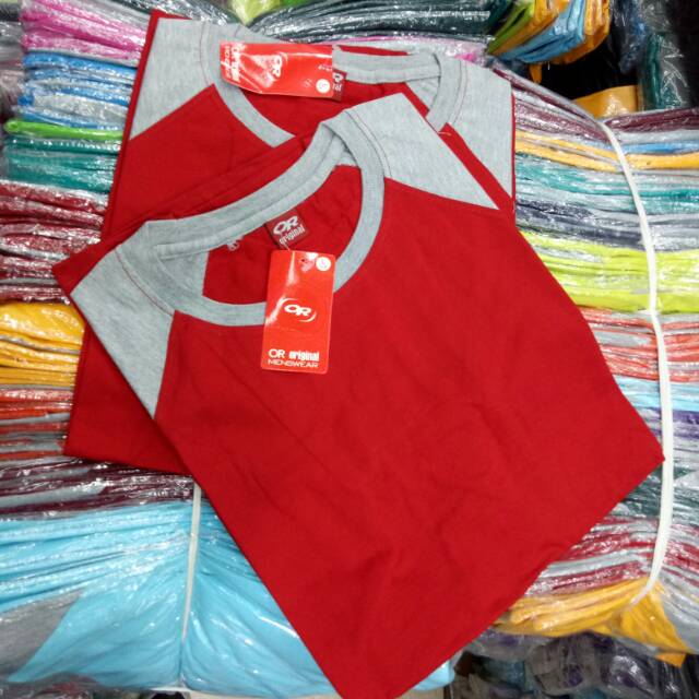 Kaos Polos Raglan  Merah Lengan Abumisty  3/4 uk M L XL XXL 20 22 S