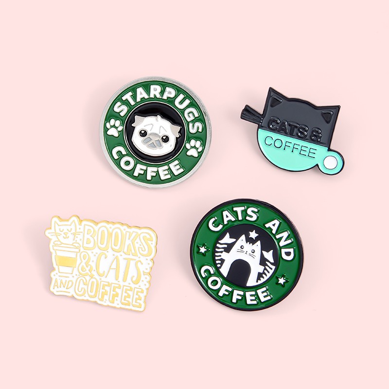 Bros Pin Enamel Bentuk Kucing / Anjing / Kucing / Kopi Untuk Aksesoris Tas / Pakaian