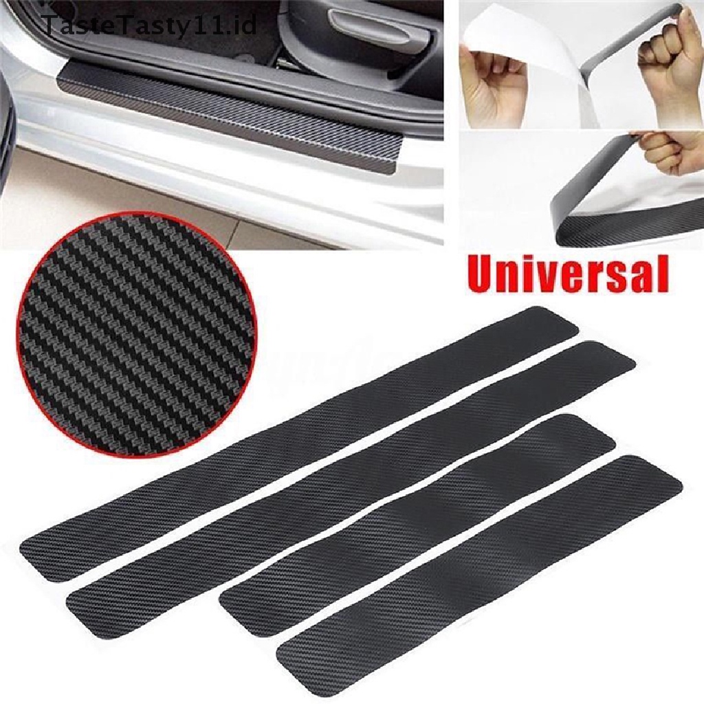 (Tastetasty) 4pcs Stiker Pelindung Pedal Pintu Mobil Motif Carbon Fiber