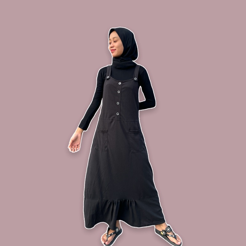 OVERALL DRESS WANITA ROK PANJANG REMPEL BAWAH OVERALL SAKU MURAH BISA COD KEKINIAN OVERALL MUSLIM WANITA