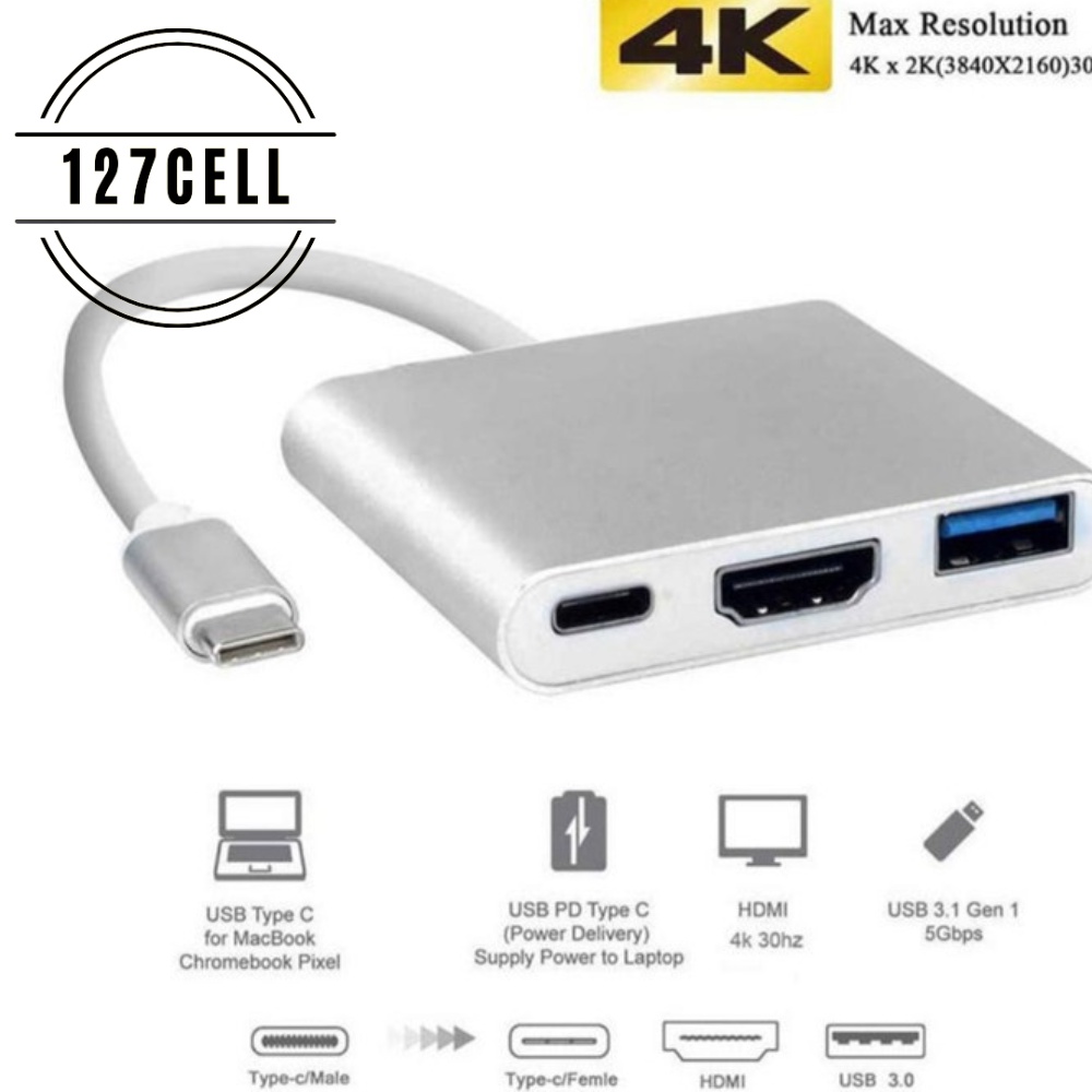 Konektor Converter USB Type C to 3 in 1 HDMI Converter USB 3.0 Type C Mac Macbook Air Pro