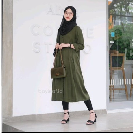 Setelan Atasan Baju Tunik Wanita Remaja Kekinian Muslim Jumbo Busui Polos Bahan Rayon Premium