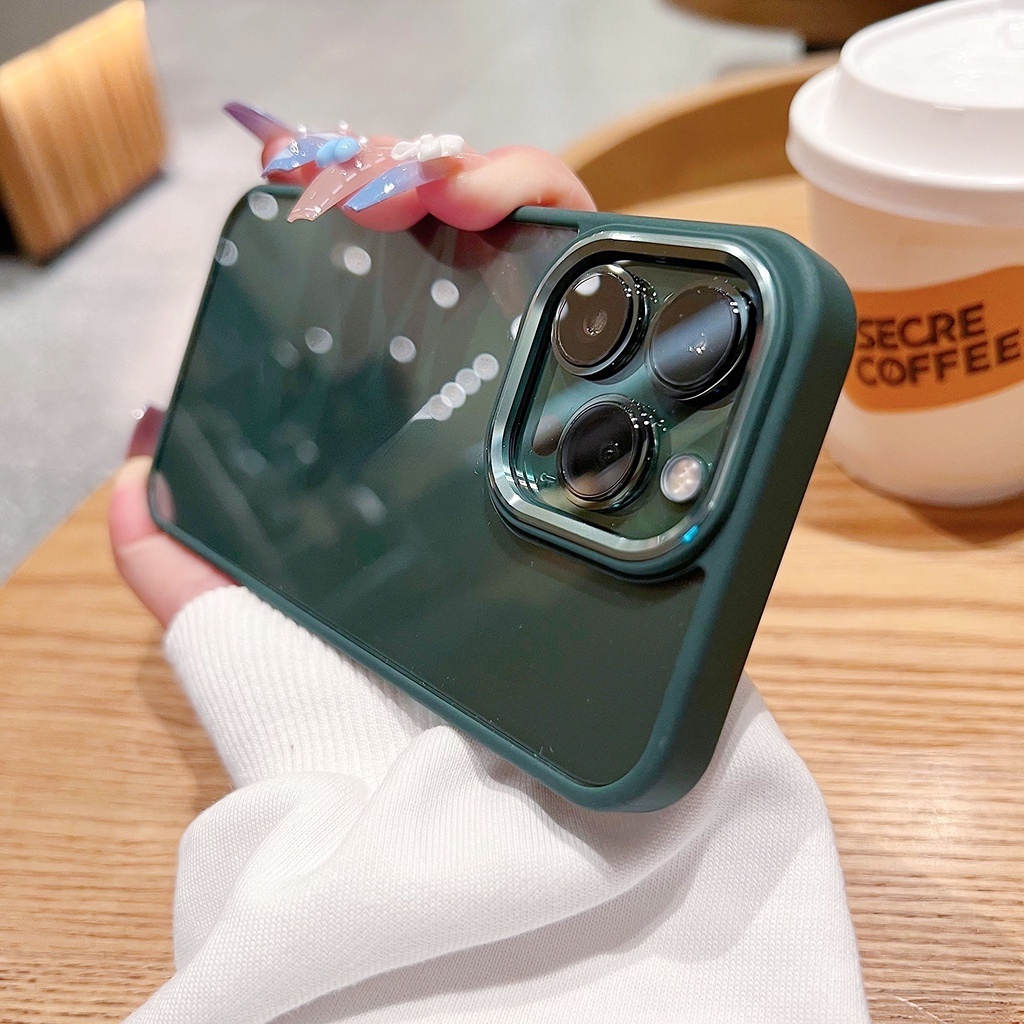 (Alpine Green) Soft Case Silikon Transparan Dengan Lensa Metal Untuk iPhone 13 Pro MAX 11 12 Pro MAX