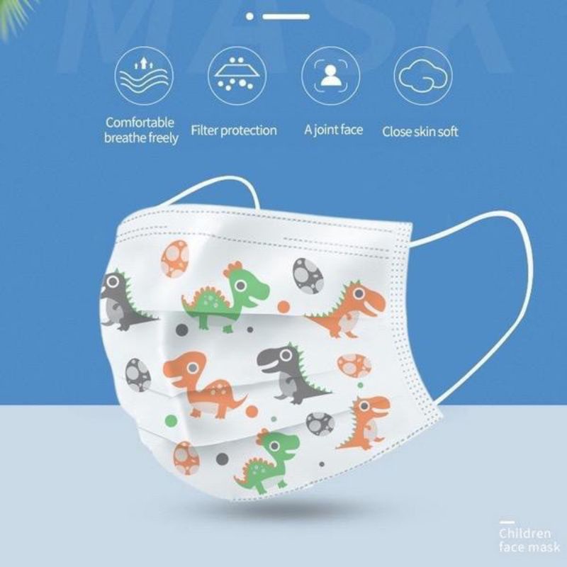 Masker Anak Medis Bedah 3ply 3 ply Orlee Embos Earloop Kids isi 50 - Dino Orlee Puth