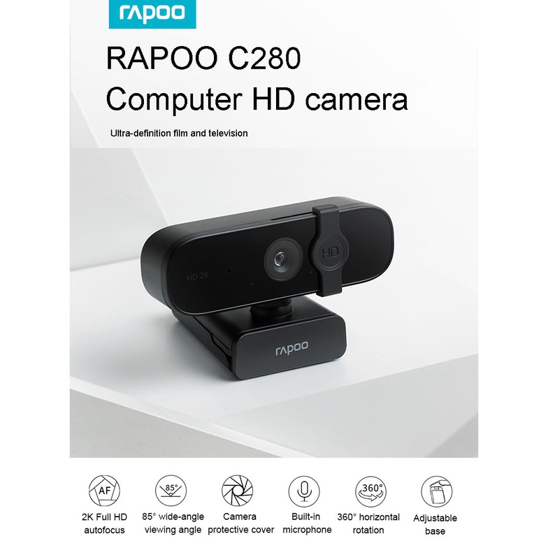 Rapoo C280 Webcam 2K HD 360 Rotation With Protection Cover