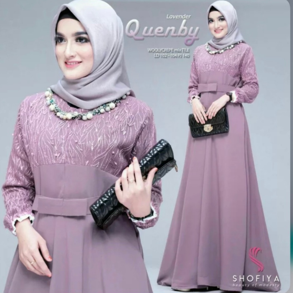 GAMIS BRUKAT MUTIARA QUEENBY KOMBINASA MOSCREPE / Gamis Brukat Busui Muslimah Bumil-LAVENDER