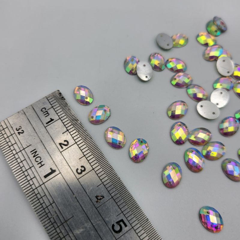 DIAMON RESIN KRISTAL MOTIF OVAL RATA UKURAN 8X10 WARNA PUTIH PELANGI AB KUALITAS AA BAGUS KILAU PER LUSIN