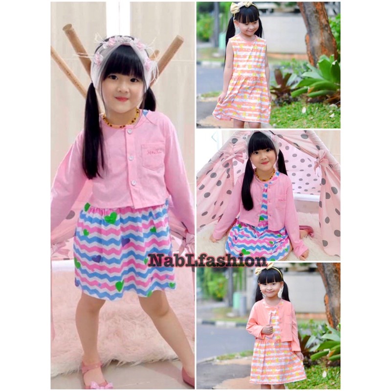 Set Cardi FK size 2-10 tahun Dress Junior/Dress Cardigan anak outer flower kids Junior Flowkid