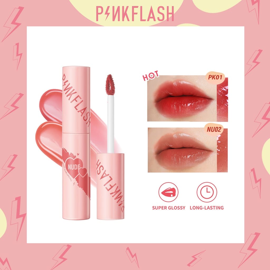 Pinkflash Watery Glam Lip Gloss Lipstick Super Glossy Shiny Moisturizing Non Sticky Long Lasting