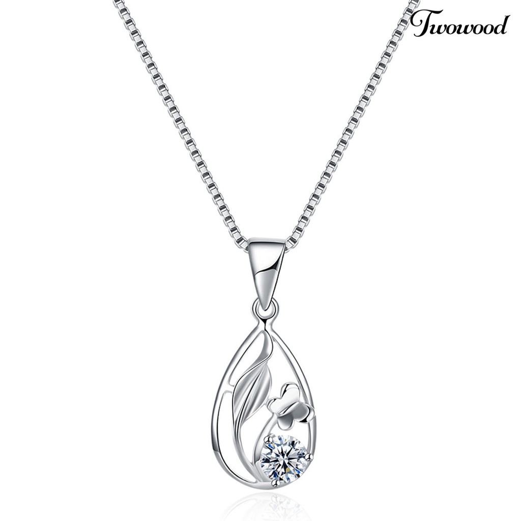 Kalung Klavikula 925 Silverhoo Model Hollow Water Drop Bunga Rumput Cubic Zirconia Untuk Kencan