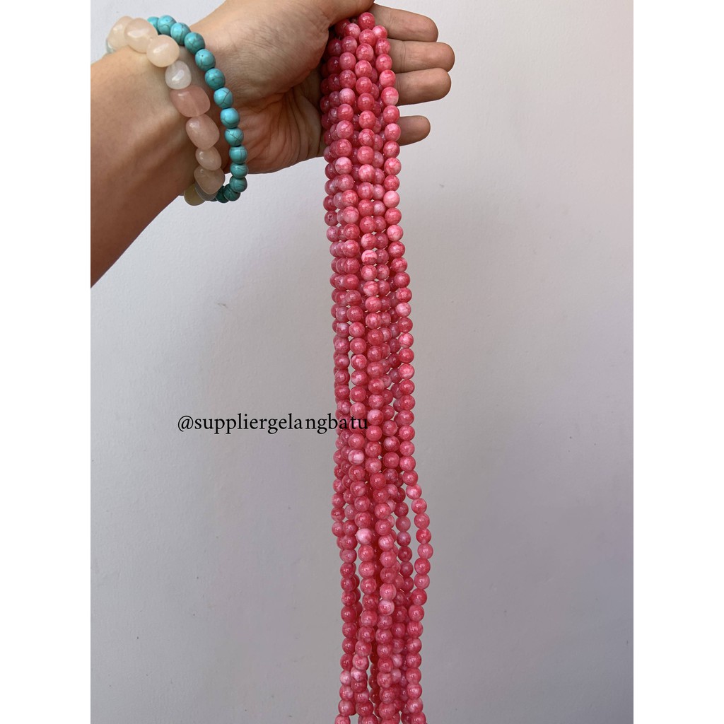 batu kristal red borneo pink 8mm banjar crystal stone healing serat bahan kalung gelang strap masker