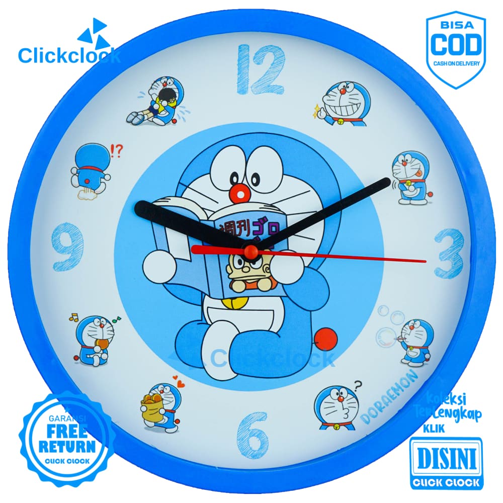 Jam Dinding Quartz Karakter Anak Baca Komik Doraemon NN1222 Besar Hiasan Dinding Murah