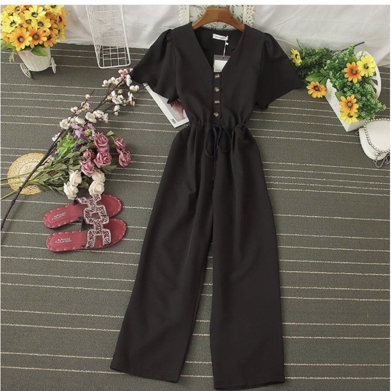 jamsuit panjang wanita busui / jumpsuit vneck button / K013510