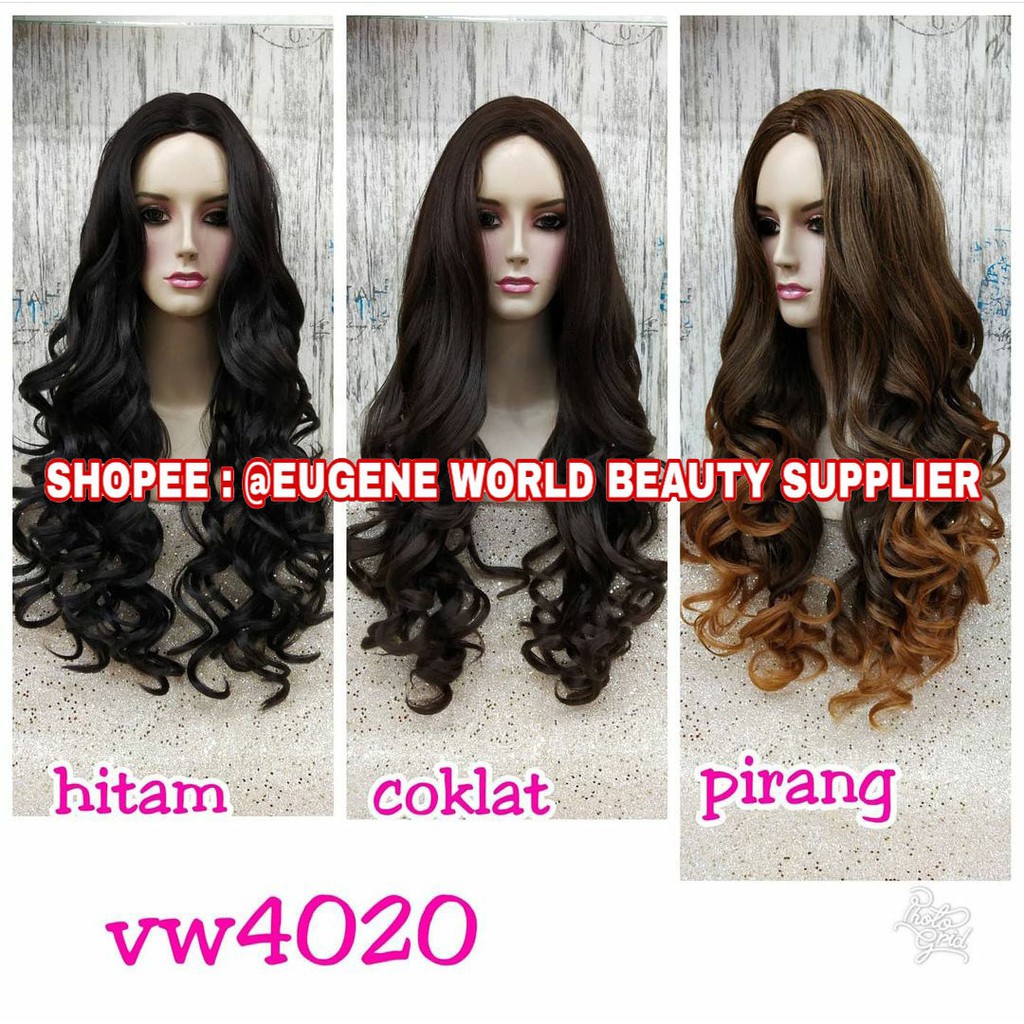 RAMBUT PALSU WIG WANITA PANJANG CURLY WAVE WAVY KERITING NATURAL RAMBUT ASLI HITAM COKLAT 4020