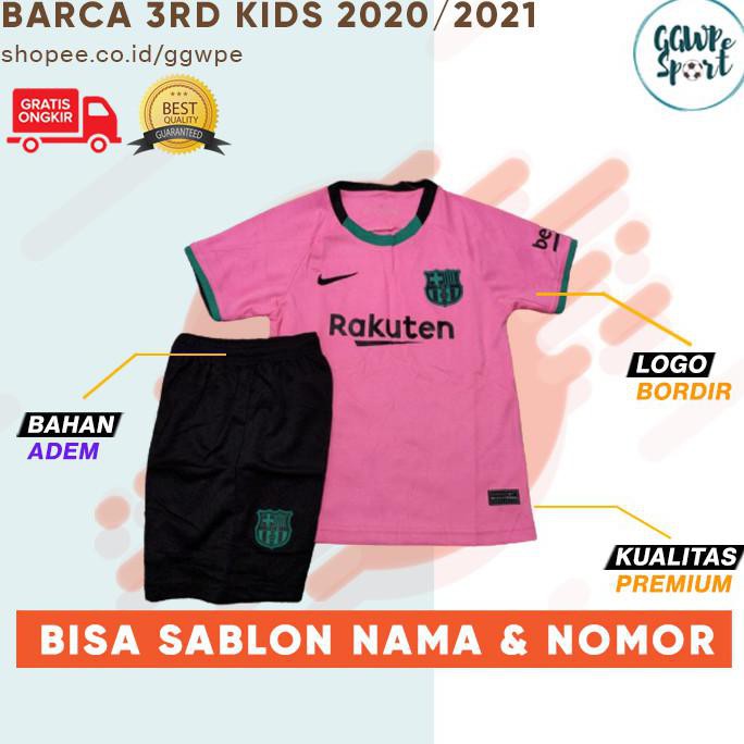 ♥️BISA COD♥️ BAJU BOLA ANAK BARCELONA BARCA 3RD PINK JERSEY ANAK SETELAN KIDS 2020 2021