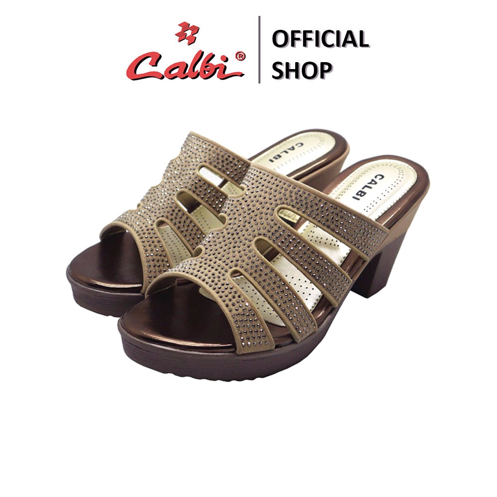 CALBI 16BX 1726 Sandal High Heels Ibu-Ibu Selop 7,5cm Permata Pesta Mewah Azzure