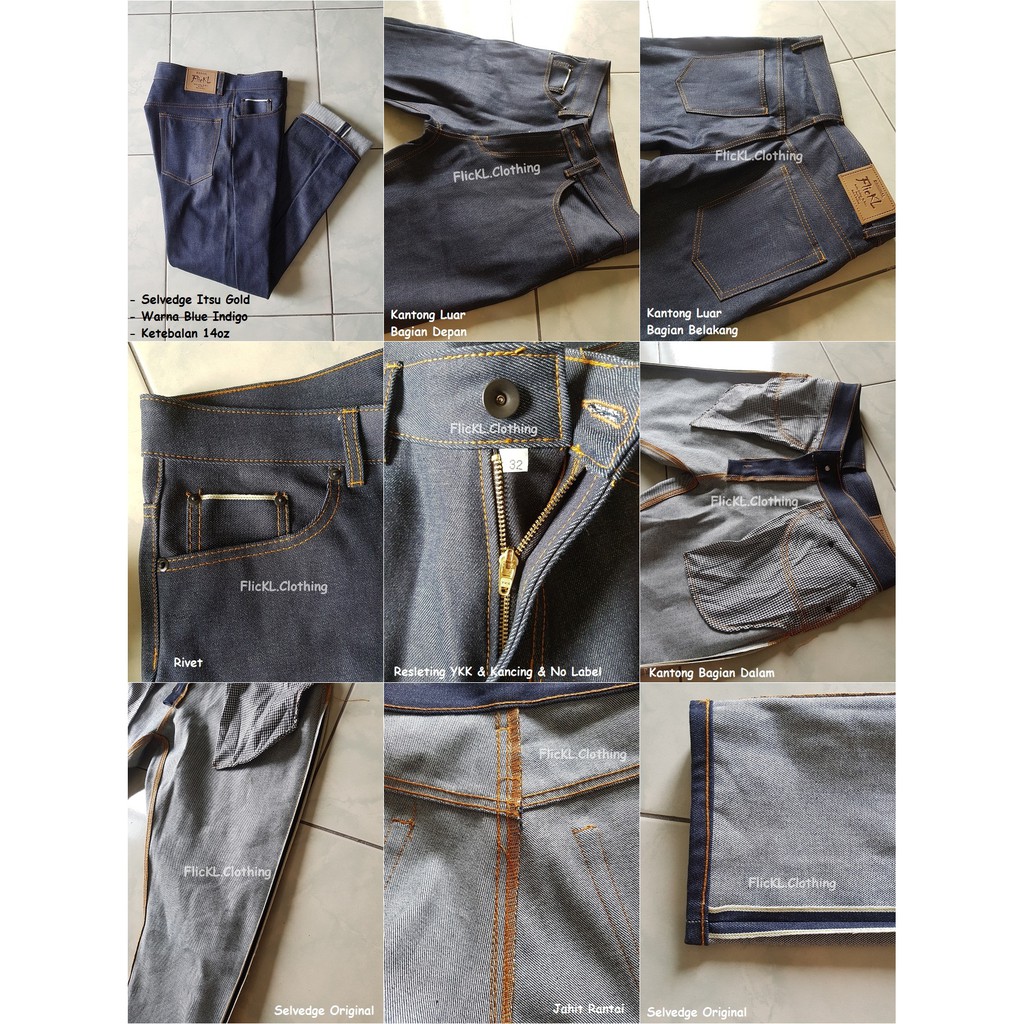 Celana Jeans Denim Selvedge Panjang Pants hitam blue indigo abu black 12oz 13oz 14oz 14.5oz 15.5oz