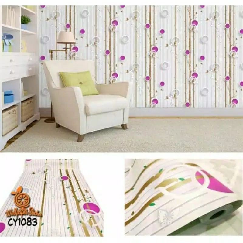 wallpaper dinding stiker motif salur burung ungu ukuran 45 cm x 10 mtr cy 1083