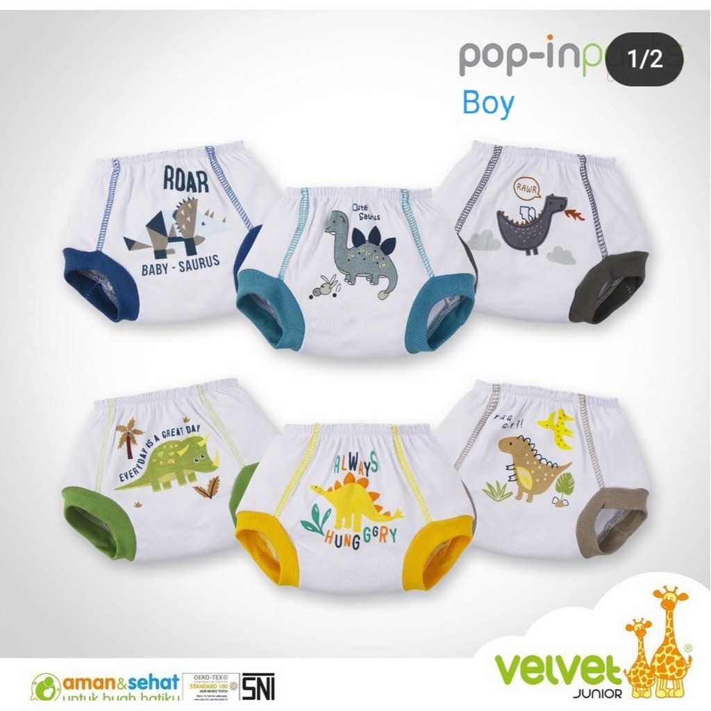 Velvet Junior Celana Pop Celana Kacamata ) - 6pcs dan 3 pcs Monoprint Mix Motif Cowok/Cewek Warna Random