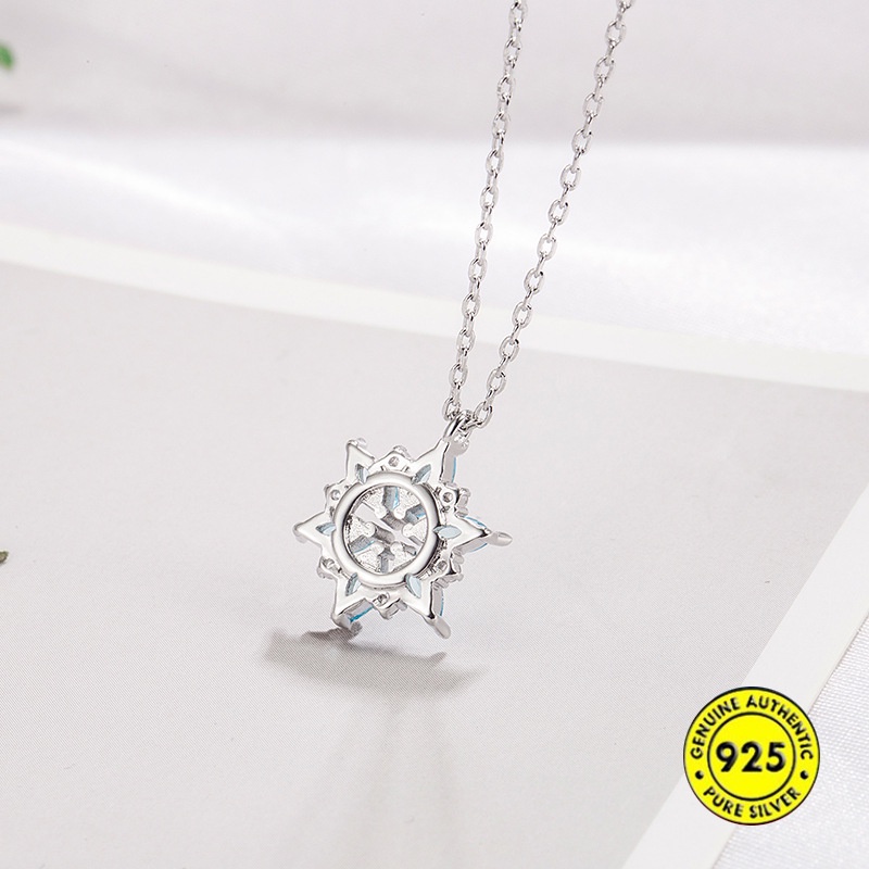 Kalung Rantai Sterling Silver 925 Liontin Snowflake Hias Berlian Biru Untuk Wanita / Musim Panas