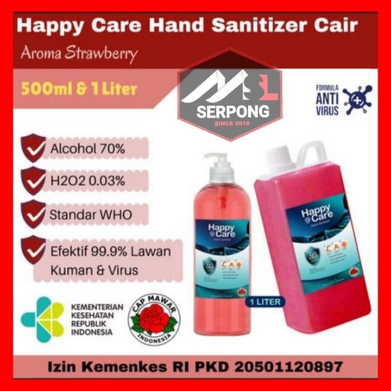 HAND SANITIZER CAIR COMBO STRAWBERRY 500ML + 1 LITER HAPPY CARE / HAND SANITIZER CAIR / HAND SANITIZER