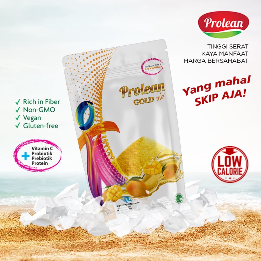 PROLEAN Minuman Serbuk Tinggi Serat | Psyllium Husk, Chiaseeds, Protein, Probiotik, Prebiotik, Vitamin C | Rasa Mangga