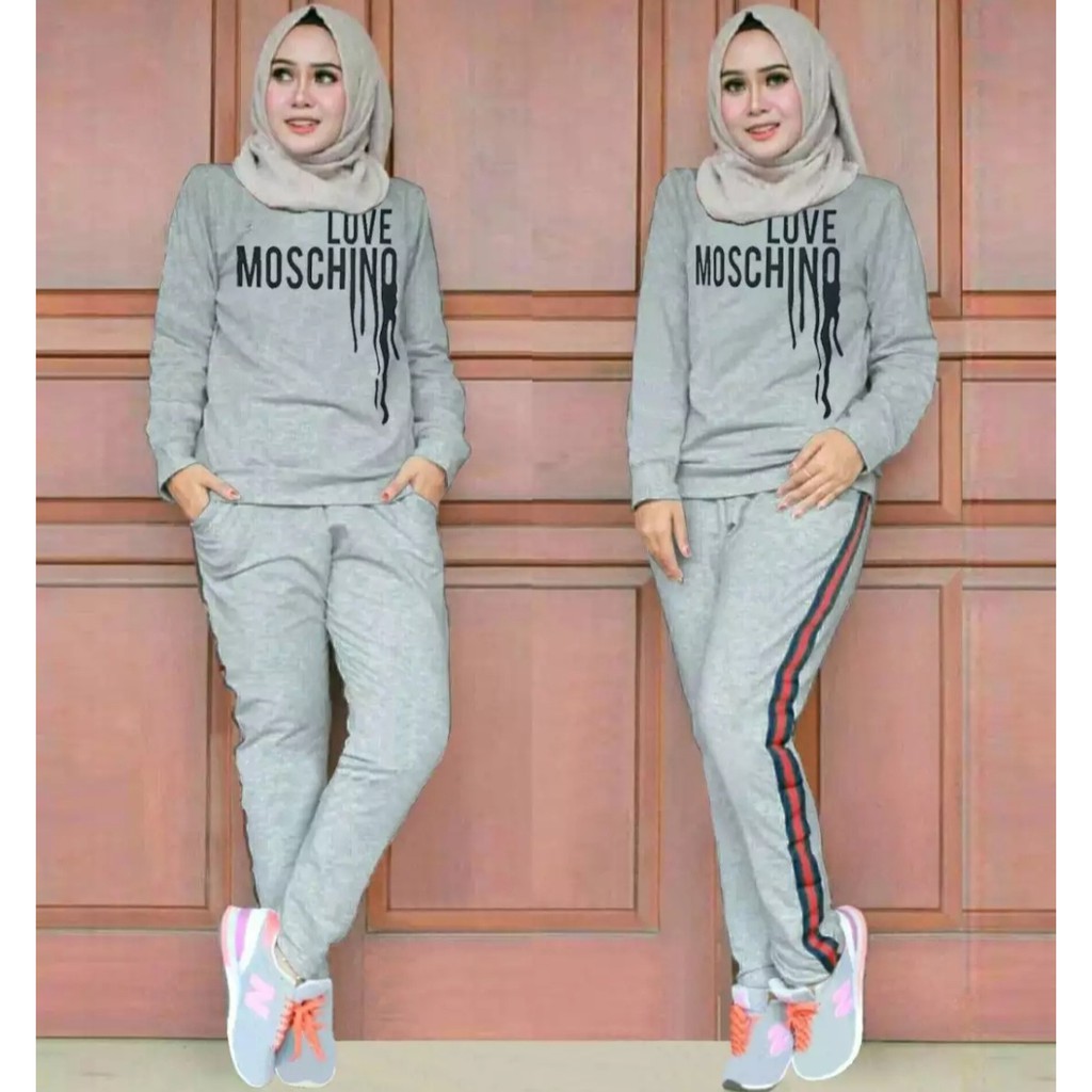 Stelan Training/ set olahraga wanita / Set Moschino