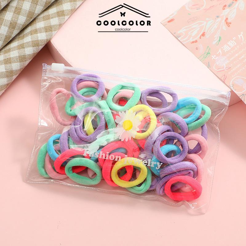 COD❤️50 PCS Lingkaran Rambut Anak Perempuan Merajut Handuk Lingkaran  Perempuan Kecil Berwarna Karet Gelang Tas Penyimpanan Daisy Kecil