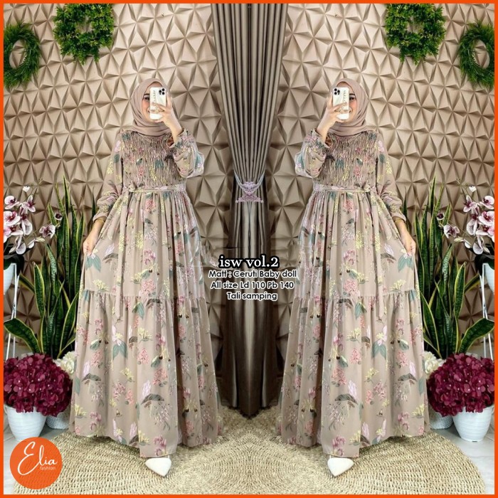 Baju Gamis Wanita Terbaru Ceruty Bunga Rempel Susun Busui ld 110 Santai Lebaran Kondangan Ori e0019