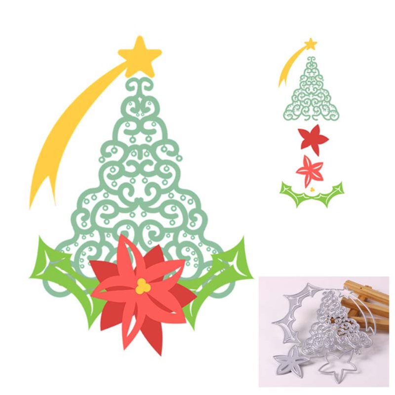 Cetakan Stensil Cutting Dies Motif Pohon Natal Bahan Metal Untuk Scrapbook / Craft Diy