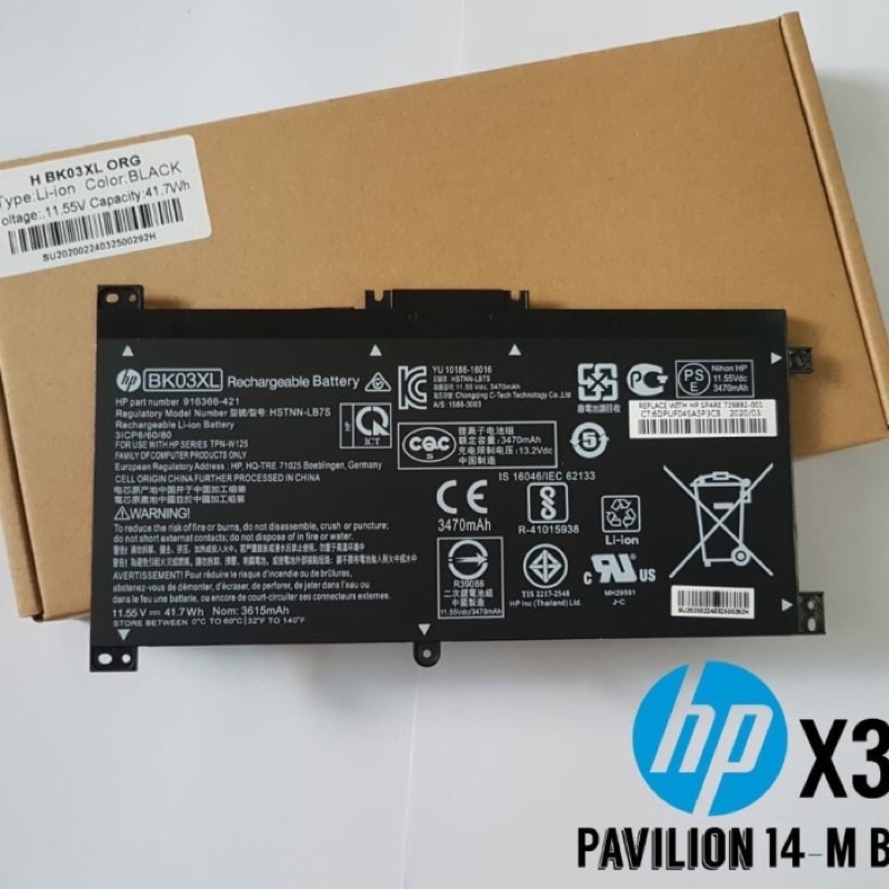 ORIGINAL BATERAI HP BK03XL X360 14-BA 14-BA000 14-BA163TX TPN-W125 14M-BA011DX 916366-421 HSTNN-LB7S