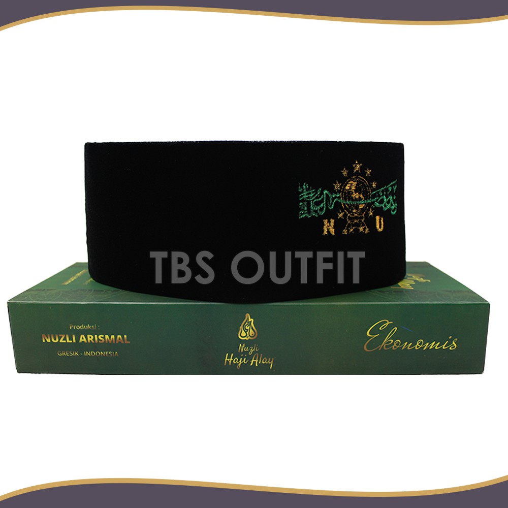 Songkok Jumbo HAJI ALAY BORDIR STANDARD AC Tinggi 9 Peci Sholat Hitam Motif Full Batik NU Kopiah Sha