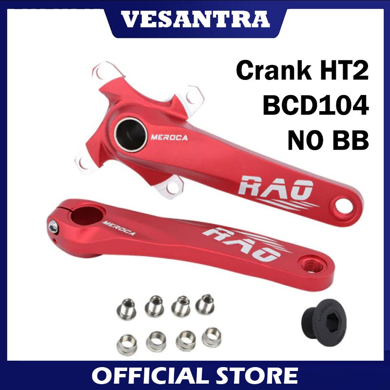 Meroca Rao Crankset Tanpa BB HT2 Crank Set Hollowtech BCD 104 Merah