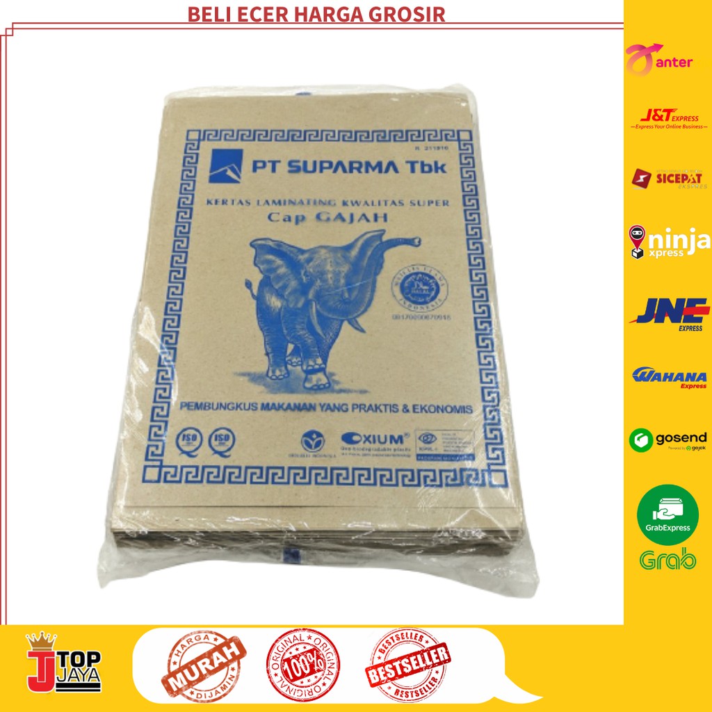 

Kertas Nasi Bungkus Merk Gajah Kecil 25 x 35 cm (isi 250 lembar)
