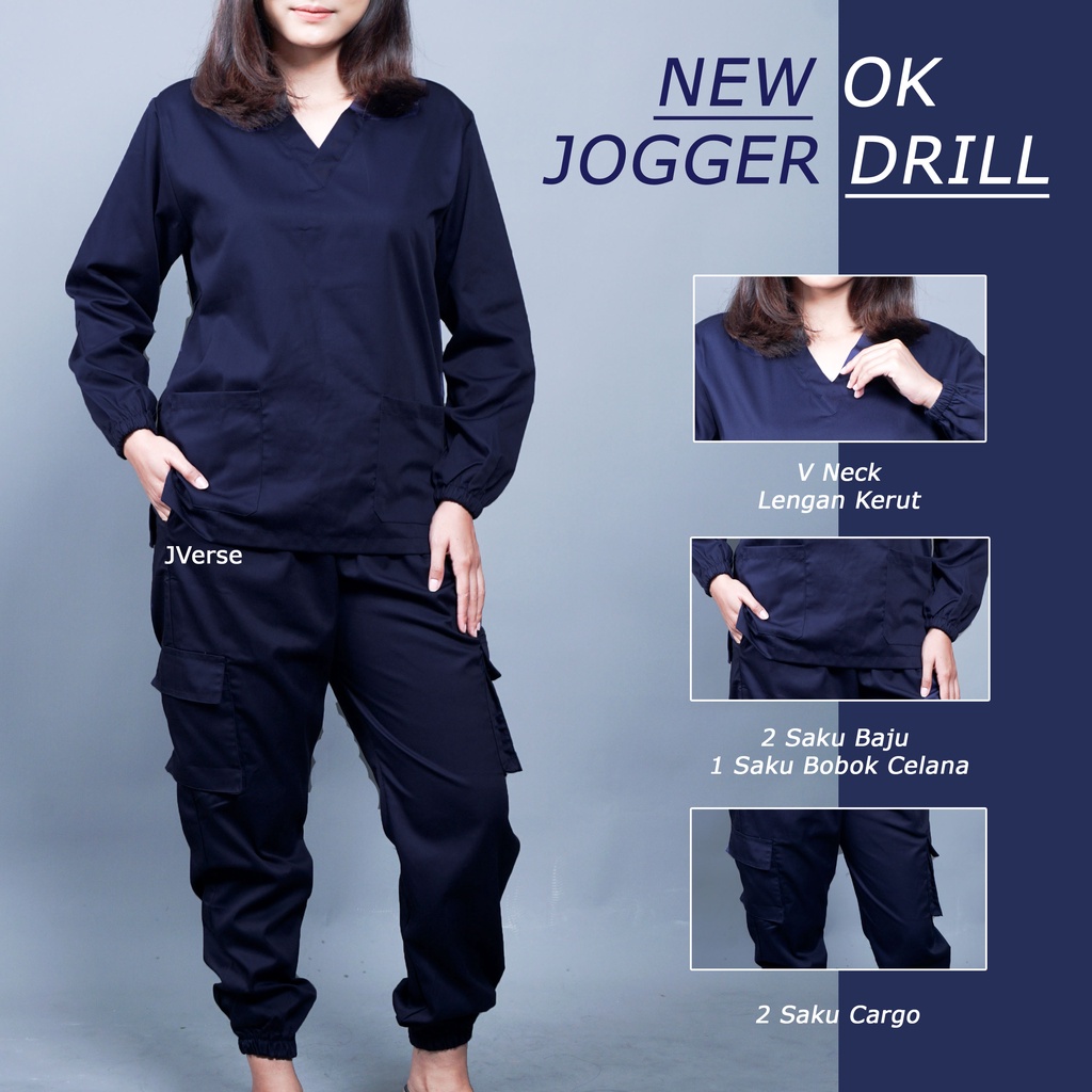 Baju Jaga OK JOGGER Cargo Lengan Panjang Karet DRILL