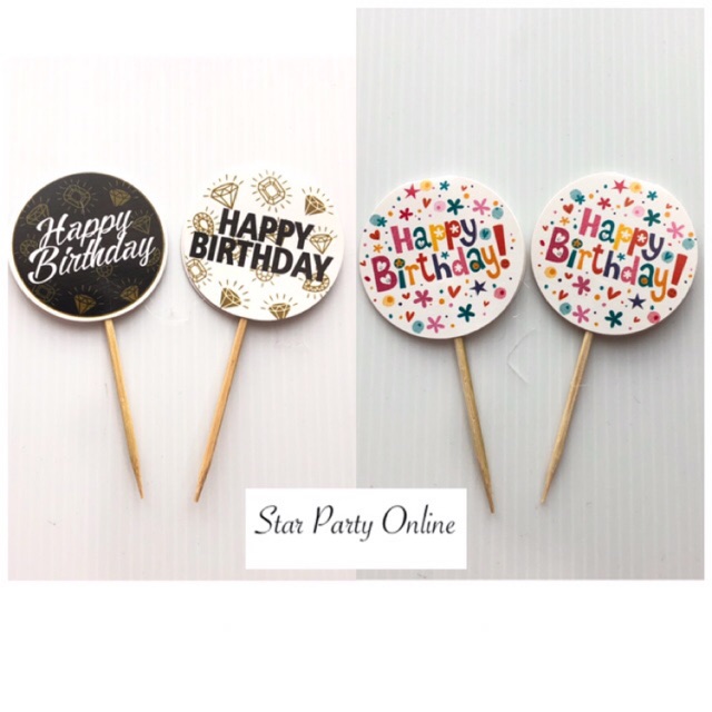 Cake Topper Per 10 pcs Kertas Happy Birthday/ Hiasan Kue Tart Kertas/ Hiasan Kue Ulang Tahun