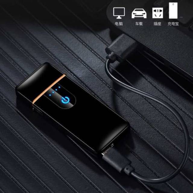 Korek Api Elektrik USB Mini Unik Fingerprint Touch Sensor LED Screen Lighter Murah COD