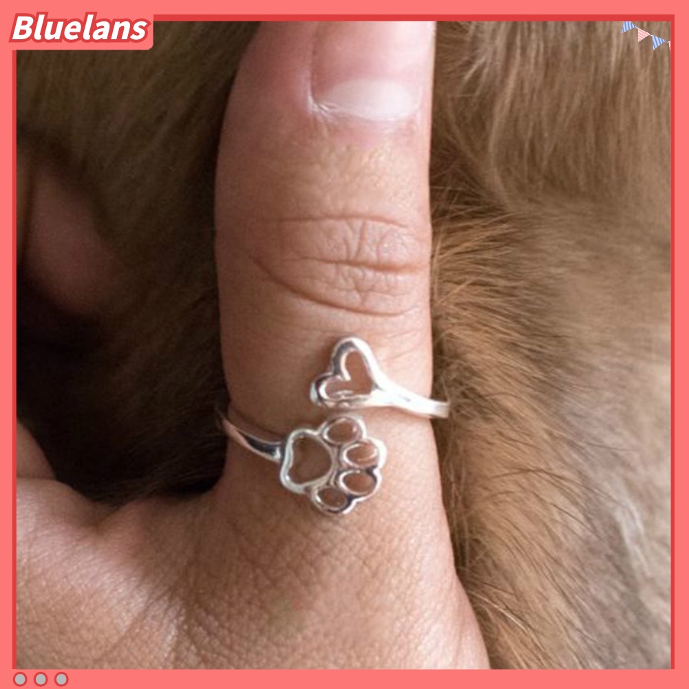 Bluelans Adjustable Opening Ring Hollow Love Heart Dog Paw Ring Jewelry for Dog Owner