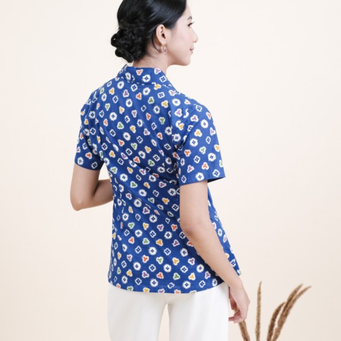 Kebaya Batik Jumputan Lengan Pendek Meradelima Katun Biru