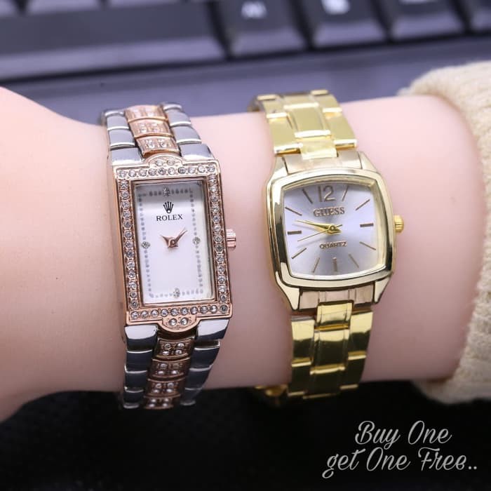 JAM TANGAN WANITA ROLEX RANTAI ORIGINAL FREE 1 JAM RANDOM CEWEK ANALOG ADA 5 WARNA COD MURAH