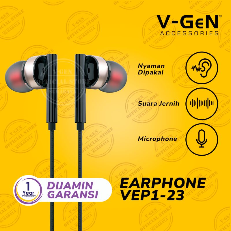 Headset Murah V-GeN VEP1-23 Wired Earphone Headset Stereo Sound EXTRA BASS