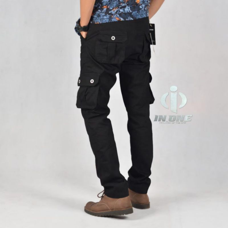 CARGO PANTS IN ONE ORIGINAL Celana Cargo Panjang Pria Celana Cargo warna Hitam Seri Art IN 87423